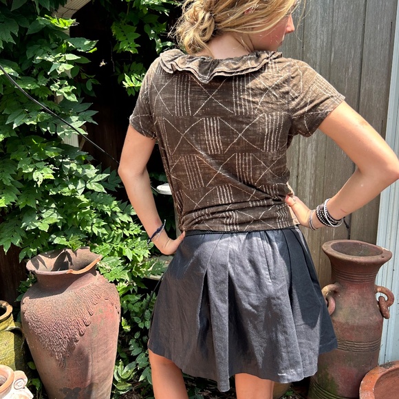 Ralph Lauren brown Kenyan African Ethnic Print ruffle trim short sleeve … - Picture 2 of 6